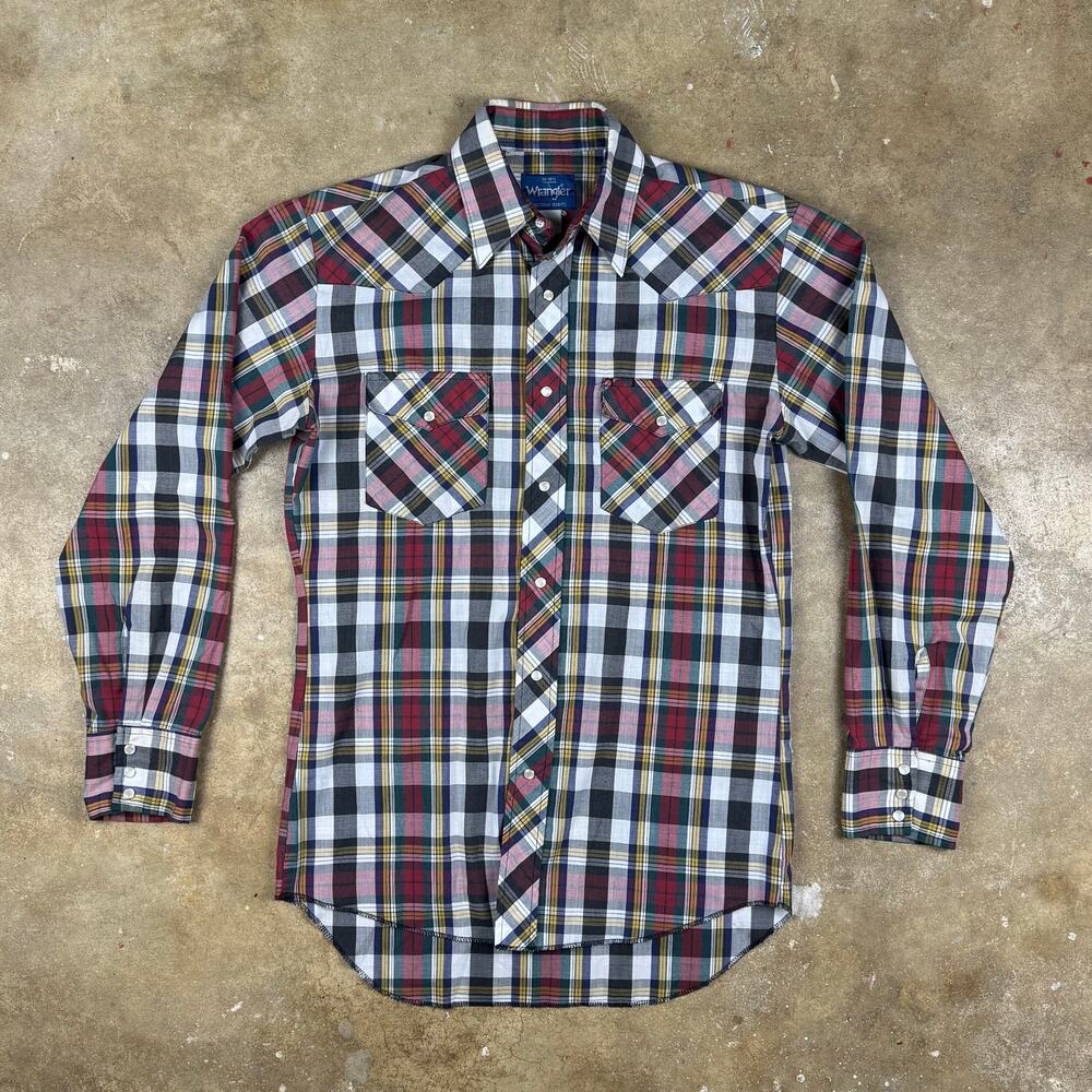 Vintage‎ Wrangler Pearl Snap Western Shirt Men’s S Multicolor Plaid Long Sleeve